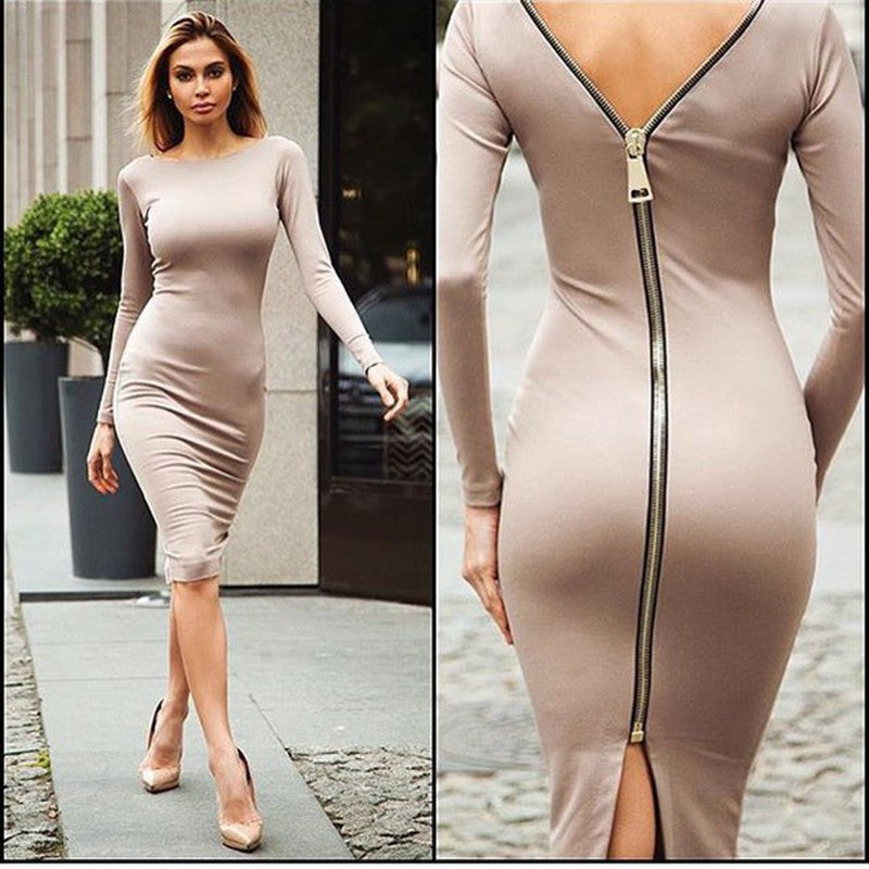 Bodycon Sheath Dress Little Black Long Sleeve Party Dresses Women Clothing Back Full Zipper Robe Sexy Femme Pencil Tight Dress - CelebritystyleFashion.com.au online clothing shop australia