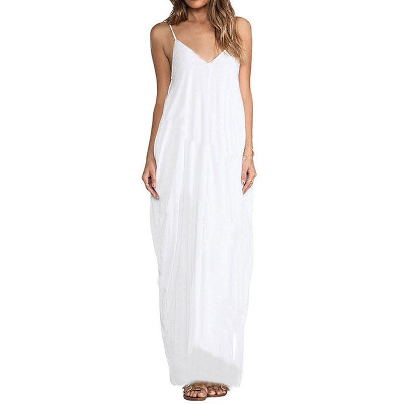 Summer Women Dress Sexy V Neck Sleeveless Thin Beach Dresses Ladies Casual Loose Long Maxi Dress - CelebritystyleFashion.com.au online clothing shop australia