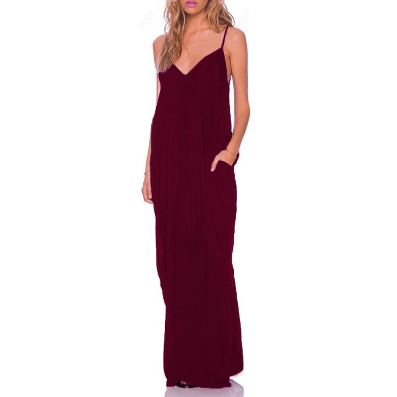 Summer Women Dress Sexy V Neck Sleeveless Thin Beach Dresses Ladies Casual Loose Long Maxi Dress - CelebritystyleFashion.com.au online clothing shop australia