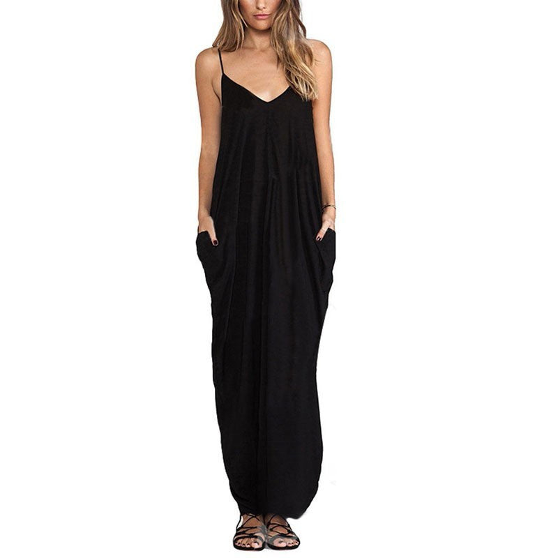 Summer Women Dress Sexy V Neck Sleeveless Thin Beach Dresses Ladies Casual Loose Long Maxi Dress - CelebritystyleFashion.com.au online clothing shop australia