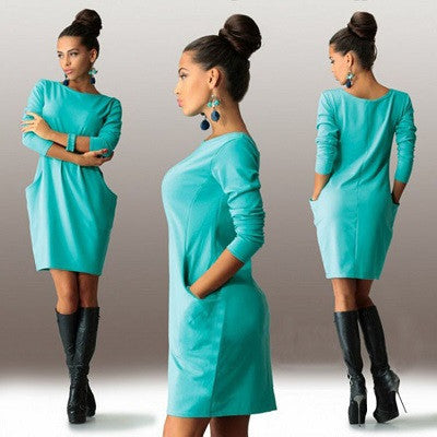 New Brand Autumn Winter Women Dress O neck Long Sleeve Office Dress Fashion Slim Bodycon Dress Women's Mini Dresses - CelebritystyleFashion.com.au online clothing shop australia