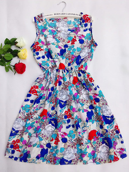 Summer Women dress Casual Print Sleeveless Chiffon stripe floral print Summer Women dress Casual Print Sleeveless Chiffon stripe floral print