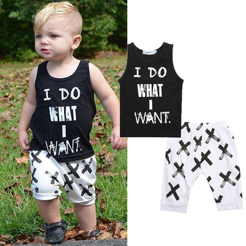 2pcs Lovely Toddler Baby Boys Clothes Sets Cotton Tops Vest Tee T-Shirts + Short pants Shorts Letter Black 2pcs Outfits Boy - CelebritystyleFashion.com.au online clothing shop australia