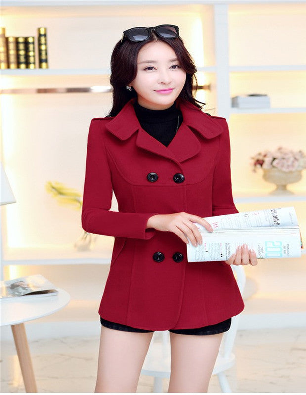 Women Woolen Coats Winter Trench Coat Fashion Solid Double Breasted Overcoat Turn-down Collar Slim Outerwear C8103 - CelebritystyleFashion.com.au online clothing shop australia