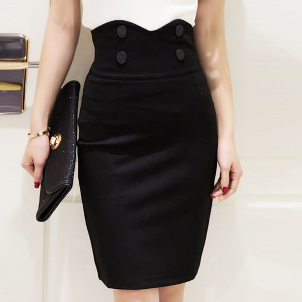 High Elastic Women Skirts Sexy Slim Solid Color Black Red Double Button high waist Pencil Skirts for women Size 5XL - CelebritystyleFashion.com.au online clothing shop australia