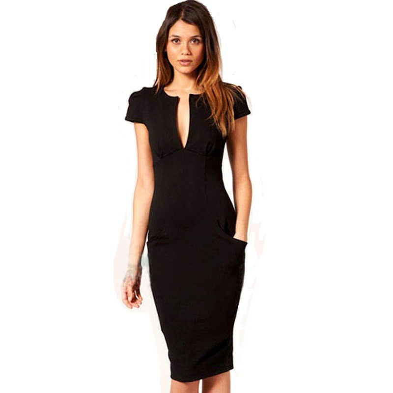 Summer Charming Sexy Pencil Dress Celebrity Style Fashion Pockets Knee-length Bodycon Slim Business Sheath Party Dress E521 - CelebritystyleFashion.com.au online clothing shop australia