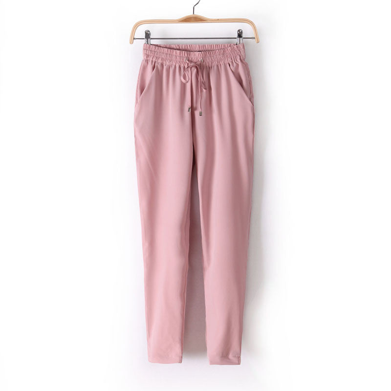 Casual Women Chiffon Pants Elastic Waist Solid Color Office OL Pants Summer Slim Lady Pants AB17 - CelebritystyleFashion.com.au online clothing shop australia