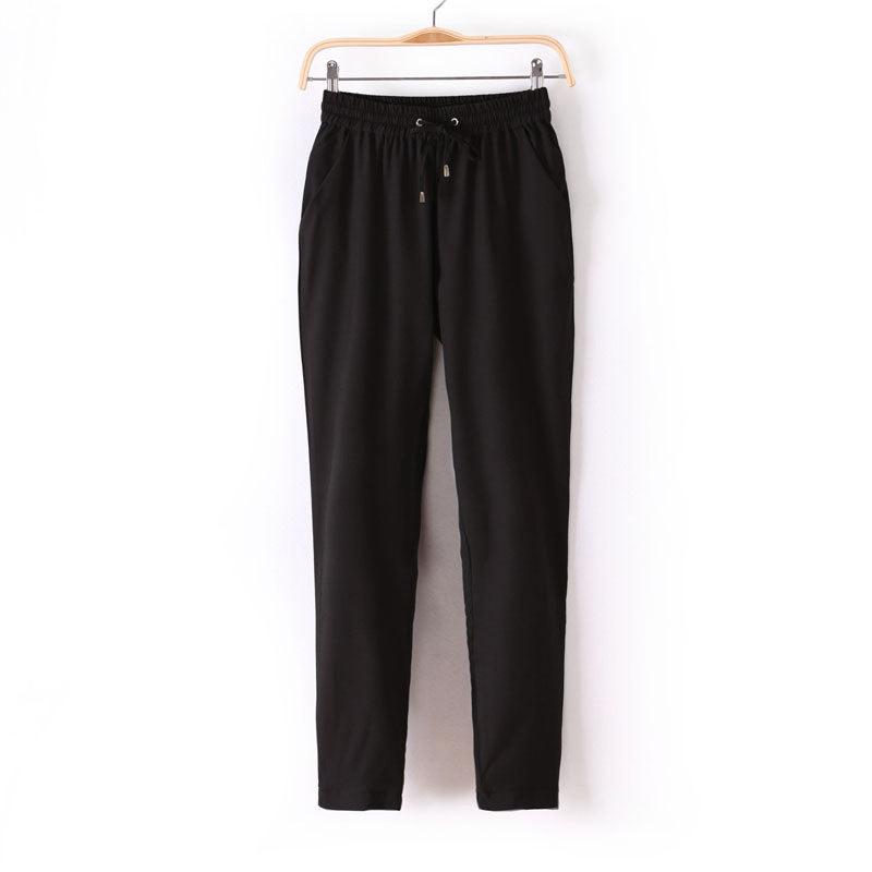 Casual Women Chiffon Pants Elastic Waist Solid Color Office OL Pants Summer Slim Lady Pants AB17 - CelebritystyleFashion.com.au online clothing shop australia