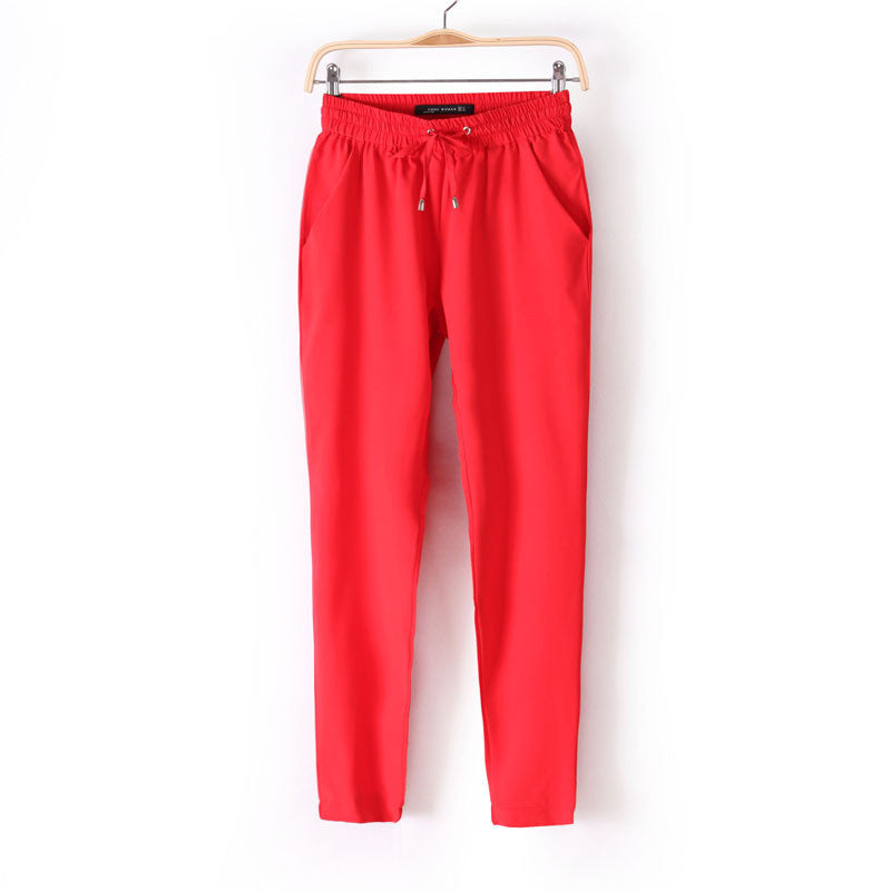 Casual Women Chiffon Pants Elastic Waist Solid Color Office OL Pants Summer Slim Lady Pants AB17 - CelebritystyleFashion.com.au online clothing shop australia