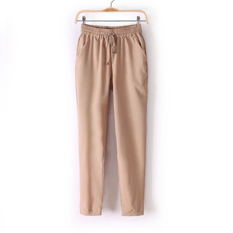 Casual Women Chiffon Pants Elastic Waist Solid Color Office OL Pants Summer Slim Lady Pants AB17 - CelebritystyleFashion.com.au online clothing shop australia
