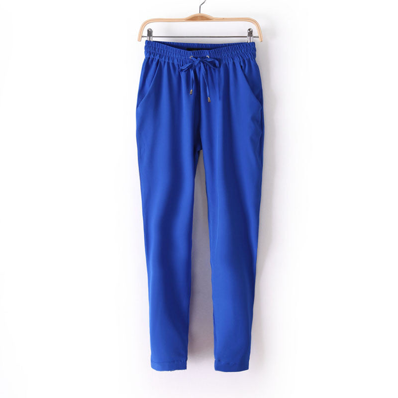 Casual Women Chiffon Pants Elastic Waist Solid Color Office OL Pants Summer Slim Lady Pants AB17 - CelebritystyleFashion.com.au online clothing shop australia