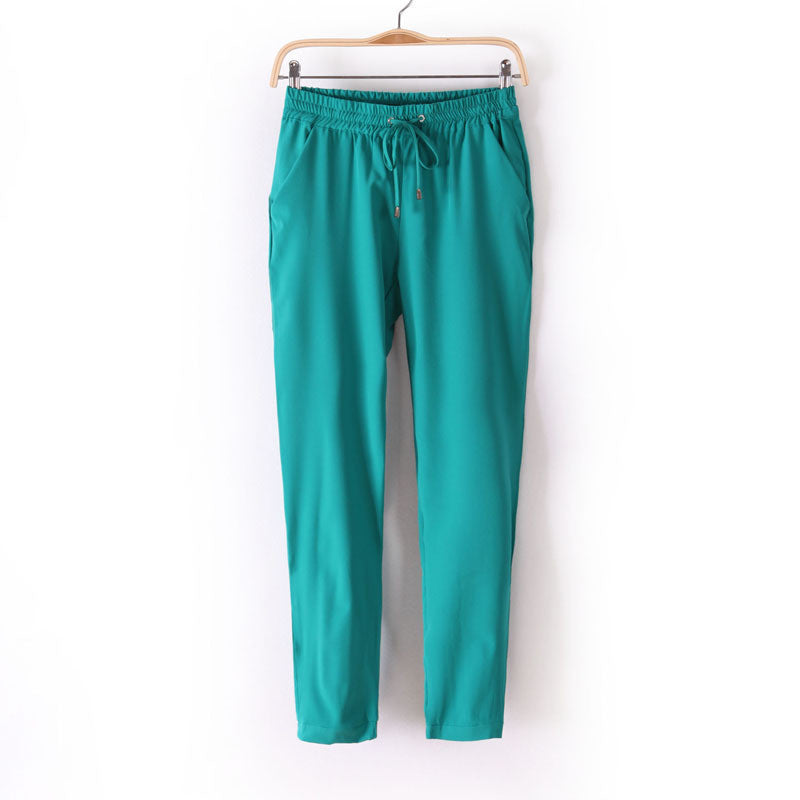 Casual Women Chiffon Pants Elastic Waist Solid Color Office OL Pants Summer Slim Lady Pants AB17 - CelebritystyleFashion.com.au online clothing shop australia