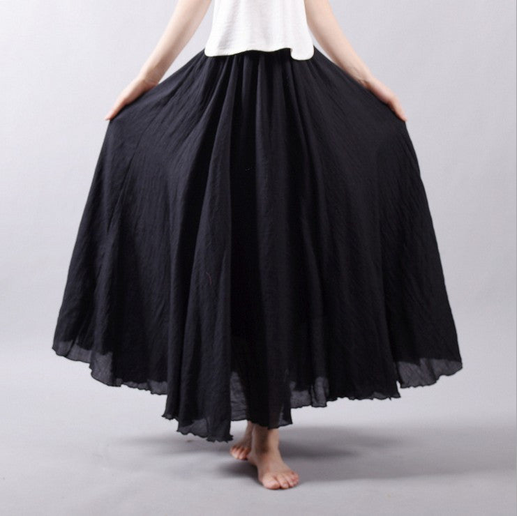 Women Linen Cotton Long Skirts Elastic Waist Pleated Maxi Skirts Beach Boho Vintage Summer Skirts Faldas Saia - CelebritystyleFashion.com.au online clothing shop australia