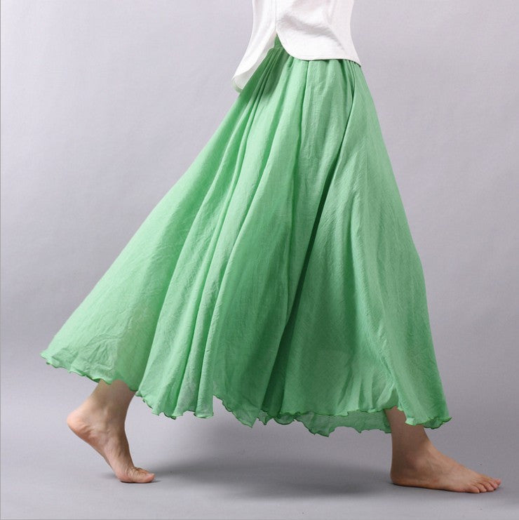 Women Linen Cotton Long Skirts Elastic Waist Pleated Maxi Skirts Beach Boho Vintage Summer Skirts Faldas Saia - CelebritystyleFashion.com.au online clothing shop australia