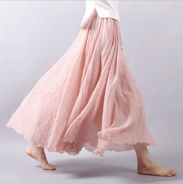 Women Linen Cotton Long Skirts Elastic Waist Pleated Maxi Skirts Beach Boho Vintage Summer Skirts Faldas Saia - CelebritystyleFashion.com.au online clothing shop australia