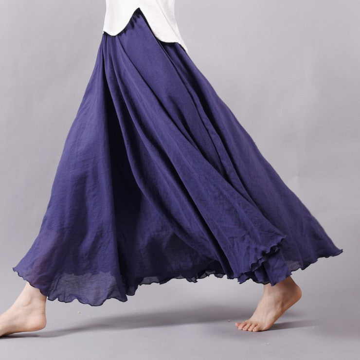 Women Linen Cotton Long Skirts Elastic Waist Pleated Maxi Skirts Beach Boho Vintage Summer Skirts Faldas Saia - CelebritystyleFashion.com.au online clothing shop australia