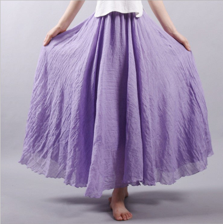 Women Linen Cotton Long Skirts Elastic Waist Pleated Maxi Skirts Beach Boho Vintage Summer Skirts Faldas Saia - CelebritystyleFashion.com.au online clothing shop australia