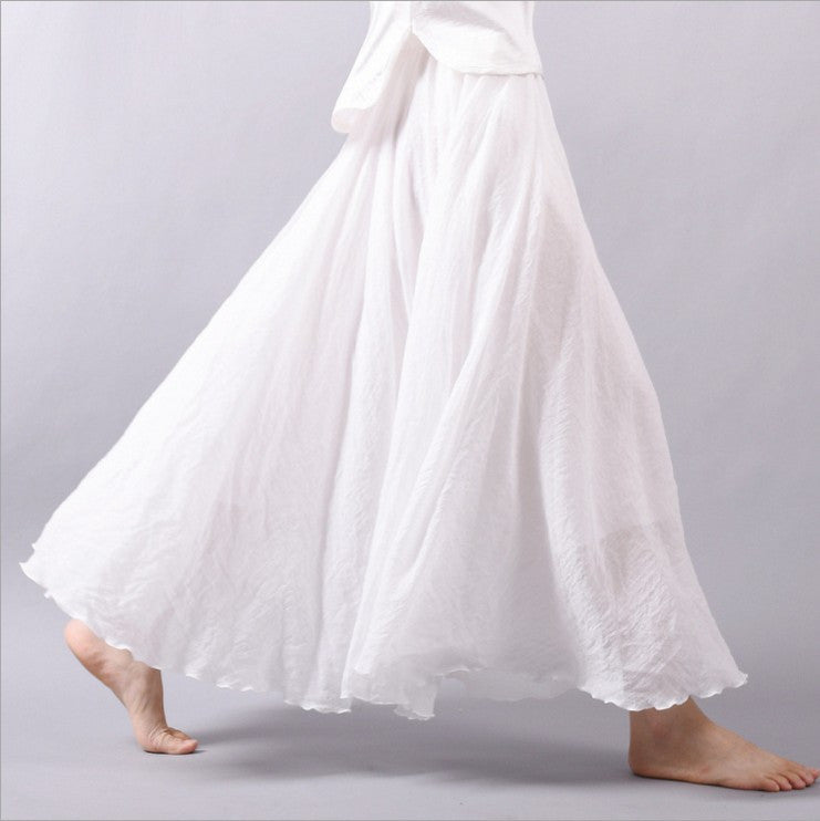 Women Linen Cotton Long Skirts Elastic Waist Pleated Maxi Skirts Beach Boho Vintage Summer Skirts Faldas Saia - CelebritystyleFashion.com.au online clothing shop australia