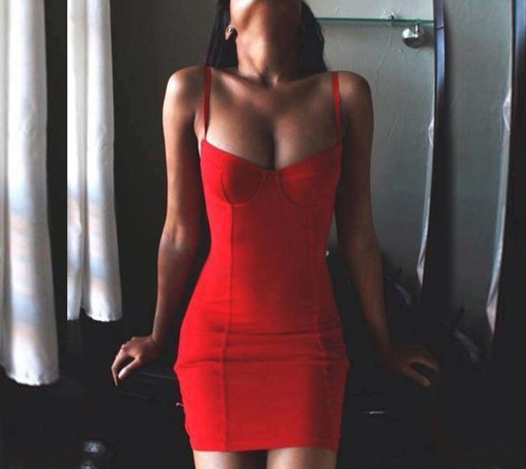 Summer Style Women Dress Spaghetti Strap Package Bodycon Solid Sexy Mini Dress Polyester Red S-XL 63~ - CelebritystyleFashion.com.au online clothing shop australia