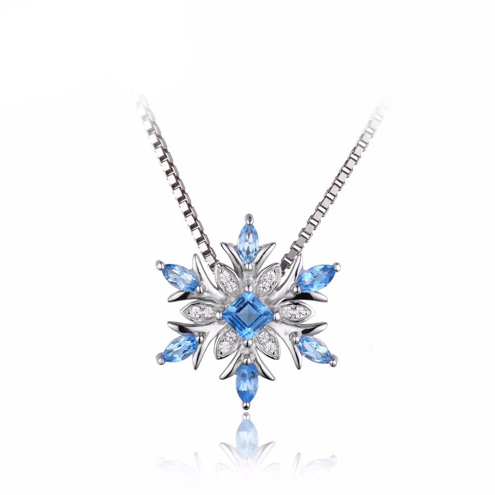 Snowflake Genuine Swis Blue Topaz Solid 925 Sterling Silver Pendant Fine Jewelry for women Not Include the Chain - CelebritystyleFashion.com.au online clothing shop australia