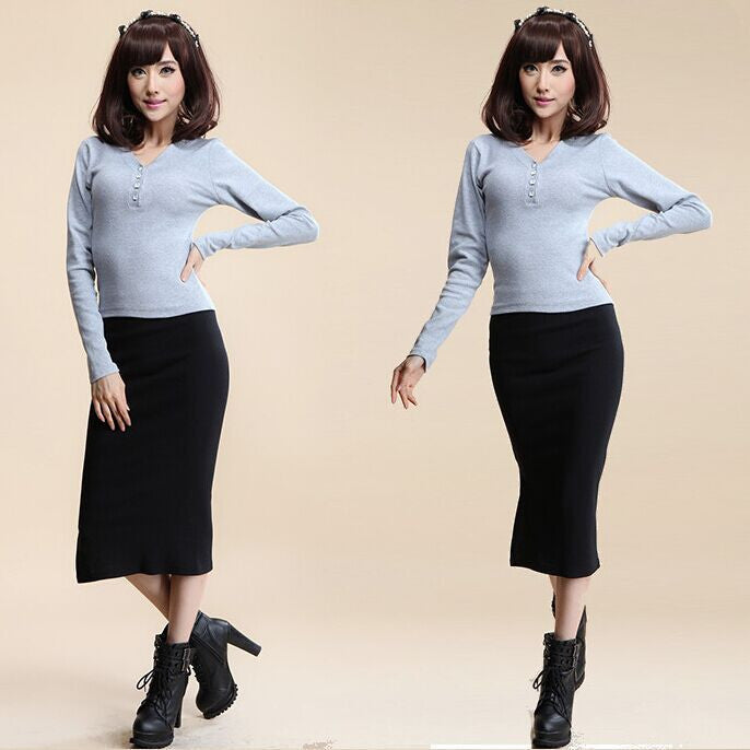 Autumn Winter Women Skirt Wool Rib Knit Long Skirt Faldas Package Hip Split Skirts A919 - CelebritystyleFashion.com.au online clothing shop australia