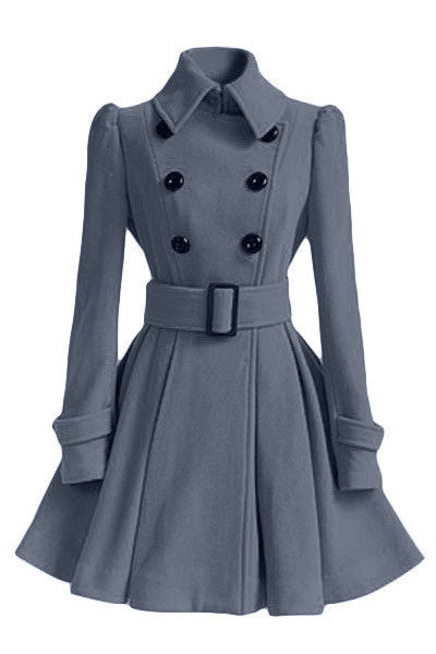 Fashion high quality Europe Winter Coat Belt Buckle trench Coat Double-breasted coat Long Sleeve Casual Dresses - CelebritystyleFashion.com.au online clothing shop australia