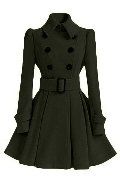 Fashion high quality Europe Winter Coat Belt Buckle trench Coat Double-breasted coat Long Sleeve Casual Dresses - CelebritystyleFashion.com.au online clothing shop australia