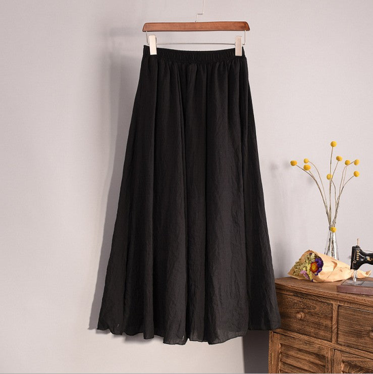 Women Top quality Cotton and Linen Long Skirt Elastic Waist A-line Pleated Maxi Beach Vintage Summer Skirts - CelebritystyleFashion.com.au online clothing shop australia