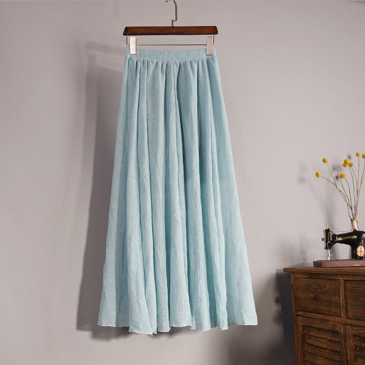 Women Top quality Cotton and Linen Long Skirt Elastic Waist A-line Pleated Maxi Beach Vintage Summer Skirts - CelebritystyleFashion.com.au online clothing shop australia