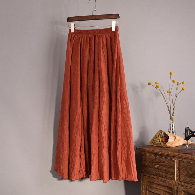 Women Top quality Cotton and Linen Long Skirt Elastic Waist A-line Pleated Maxi Beach Vintage Summer Skirts - CelebritystyleFashion.com.au online clothing shop australia