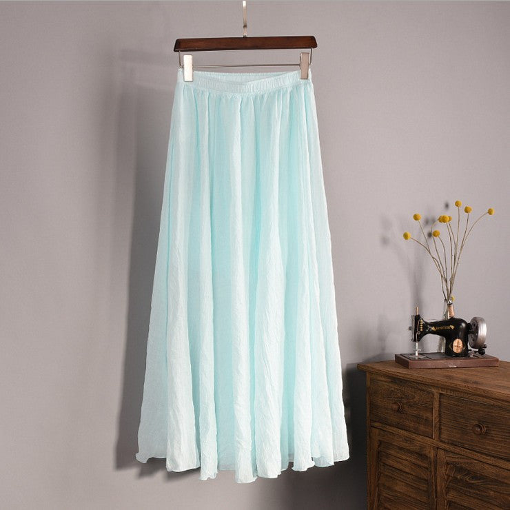 Women Top quality Cotton and Linen Long Skirt Elastic Waist A-line Pleated Maxi Beach Vintage Summer Skirts - CelebritystyleFashion.com.au online clothing shop australia