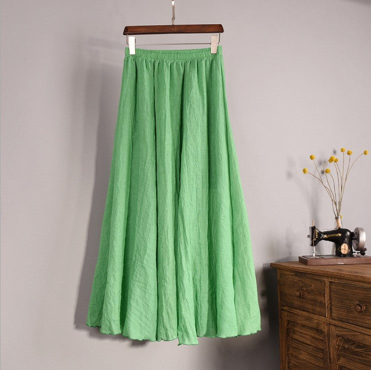 Women Top quality Cotton and Linen Long Skirt Elastic Waist A-line Pleated Maxi Beach Vintage Summer Skirts - CelebritystyleFashion.com.au online clothing shop australia