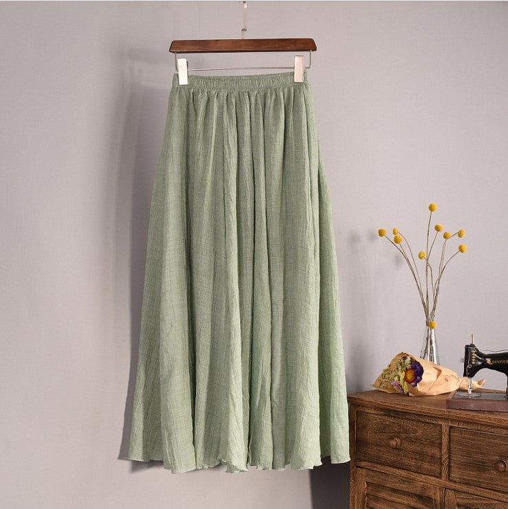 Women Top quality Cotton and Linen Long Skirt Elastic Waist A-line Pleated Maxi Beach Vintage Summer Skirts - CelebritystyleFashion.com.au online clothing shop australia