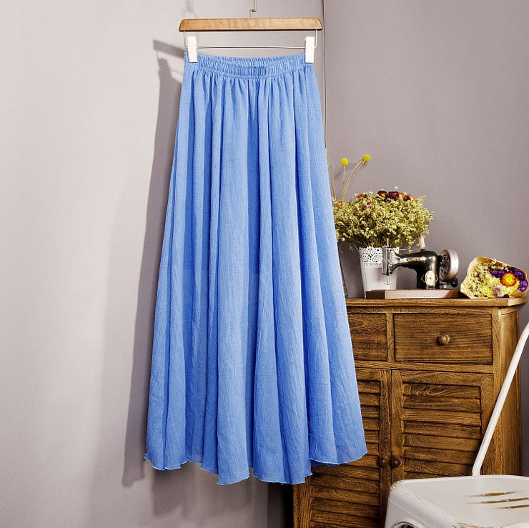 Women Top quality Cotton and Linen Long Skirt Elastic Waist A-line Pleated Maxi Beach Vintage Summer Skirts - CelebritystyleFashion.com.au online clothing shop australia