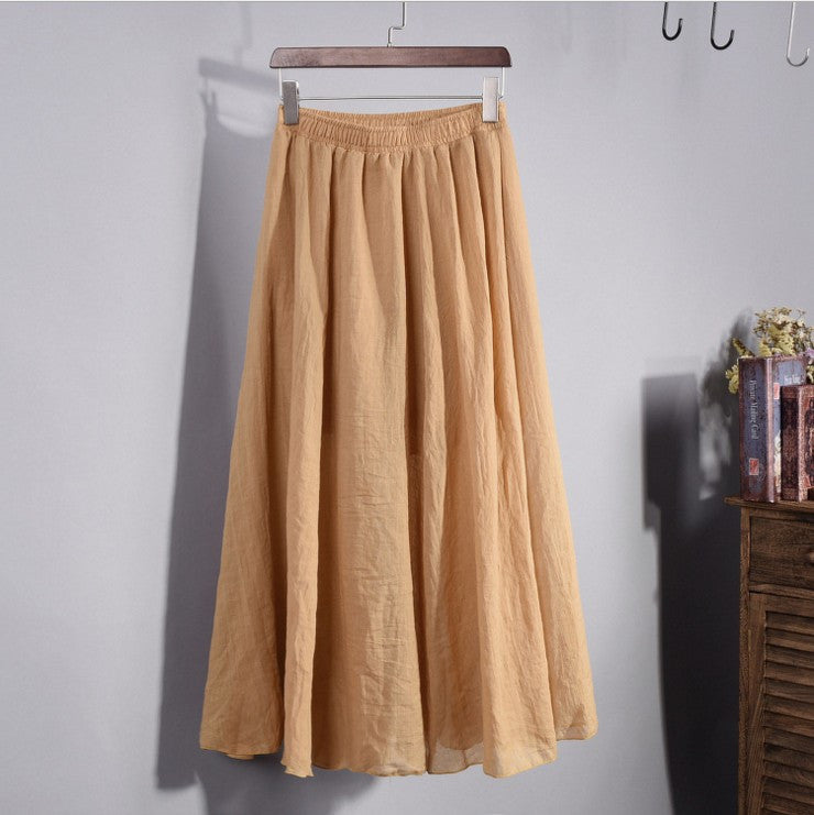 Women Top quality Cotton and Linen Long Skirt Elastic Waist A-line Pleated Maxi Beach Vintage Summer Skirts - CelebritystyleFashion.com.au online clothing shop australia