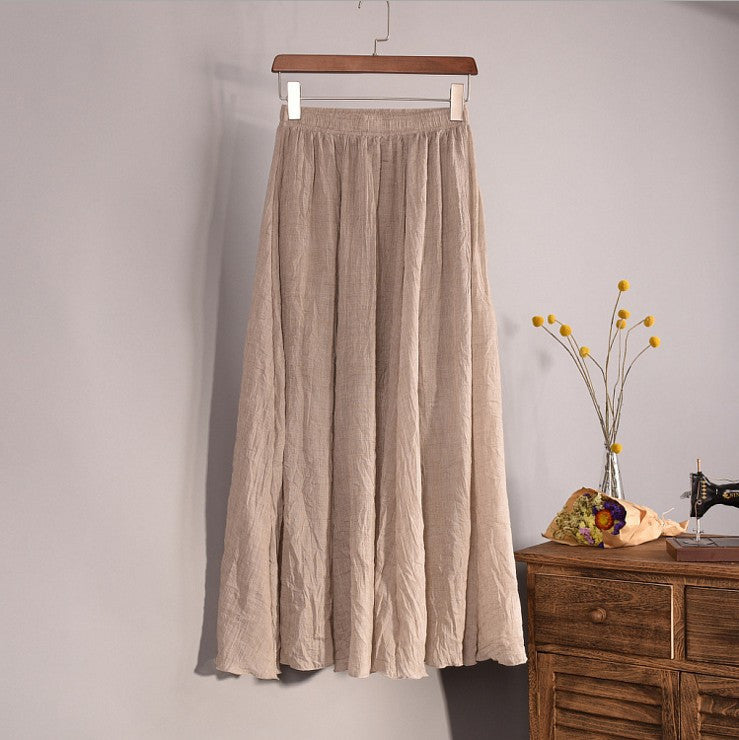 Women Top quality Cotton and Linen Long Skirt Elastic Waist A-line Pleated Maxi Beach Vintage Summer Skirts - CelebritystyleFashion.com.au online clothing shop australia