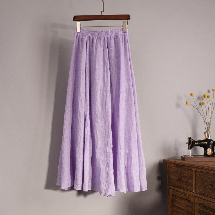 Women Top quality Cotton and Linen Long Skirt Elastic Waist A-line Pleated Maxi Beach Vintage Summer Skirts - CelebritystyleFashion.com.au online clothing shop australia