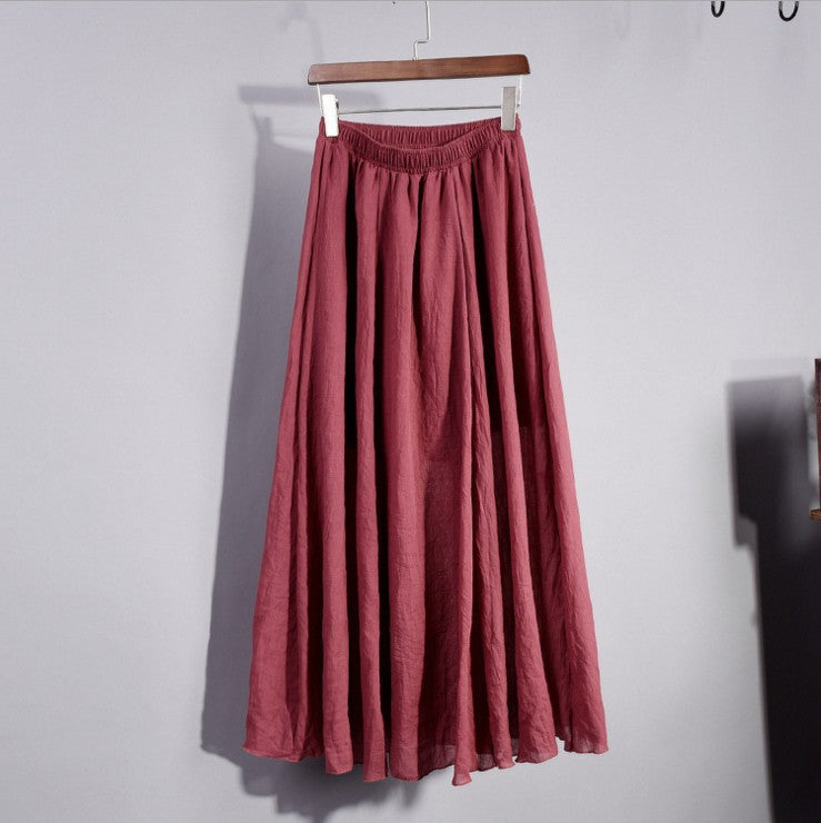 Women Top quality Cotton and Linen Long Skirt Elastic Waist A-line Pleated Maxi Beach Vintage Summer Skirts - CelebritystyleFashion.com.au online clothing shop australia