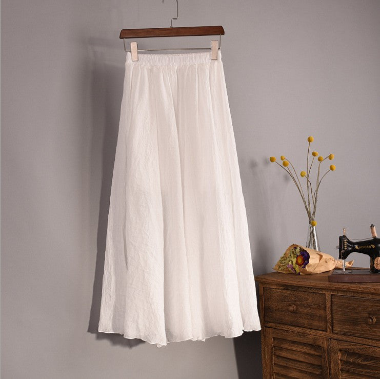 Women Top quality Cotton and Linen Long Skirt Elastic Waist A-line Pleated Maxi Beach Vintage Summer Skirts - CelebritystyleFashion.com.au online clothing shop australia