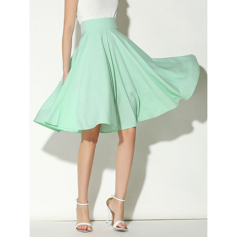 Midi Skirt Summer Women Clothing High Waist Pleated A Line Skater Vintage Casual Knee Length Saia Petticoat - CelebritystyleFashion.com.au online clothing shop australia