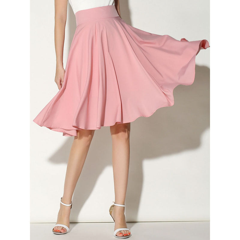 Midi Skirt Summer Women Clothing High Waist Pleated A Line Skater Vintage Casual Knee Length Saia Petticoat - CelebritystyleFashion.com.au online clothing shop australia