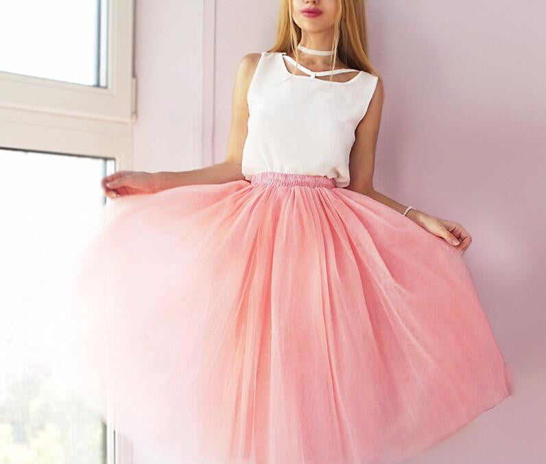 Best Quality 7 Layers Midi Tulle Skirt American Apparel Tutu Skirts Womens Petticoat Elastic Belt Autumn faldas saia jupe - CelebritystyleFashion.com.au online clothing shop australia