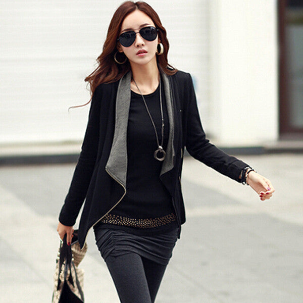 Autumn Winter Women Basic Coat Jackets Korean Style Slim Turn Down Collar Side Zipper Cardigan Plus Size Outerwear S-2XL - CelebritystyleFashion.com.au online clothing shop australia