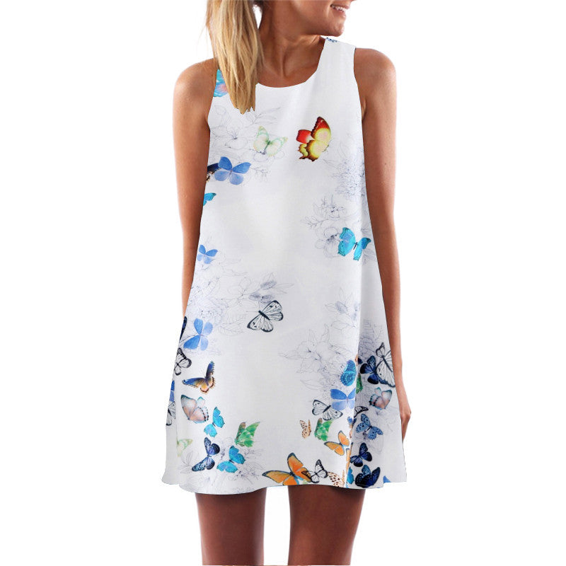 European Style Chiffon Dress Summer Casual Loose O-Neck Sleeveless Print Beach Dresses Plus Size Women Clothing WAIBO BEAR - CelebritystyleFashion.com.au online clothing shop australia