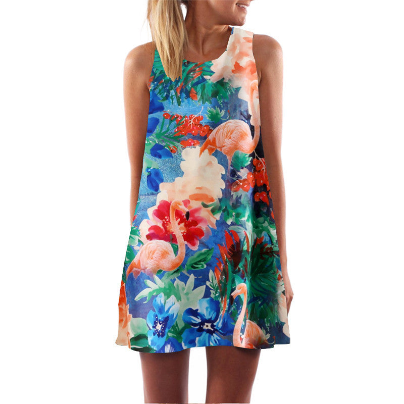 European Style Chiffon Dress Summer Casual Loose O-Neck Sleeveless Pri European Style Chiffon Dress Summer Casual Loose O-Neck Sleeveless Pri