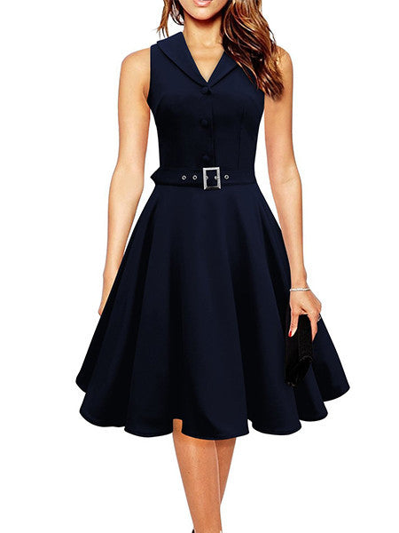 50s 60s Women Vintage Dresses Summer Elegant Dress Sleeveless Party Dresses dark blue style a line rockabilly dress - CelebritystyleFashion.com.au online clothing shop australia