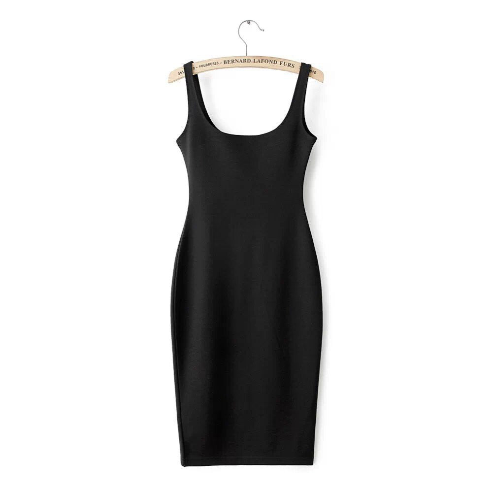 Autumn Women Dress Sleeveless Slim O-neck Solid Color Pencil Casual Tank Dress Size S M L Vestido De Verao QZ204R1 - CelebritystyleFashion.com.au online clothing shop australia