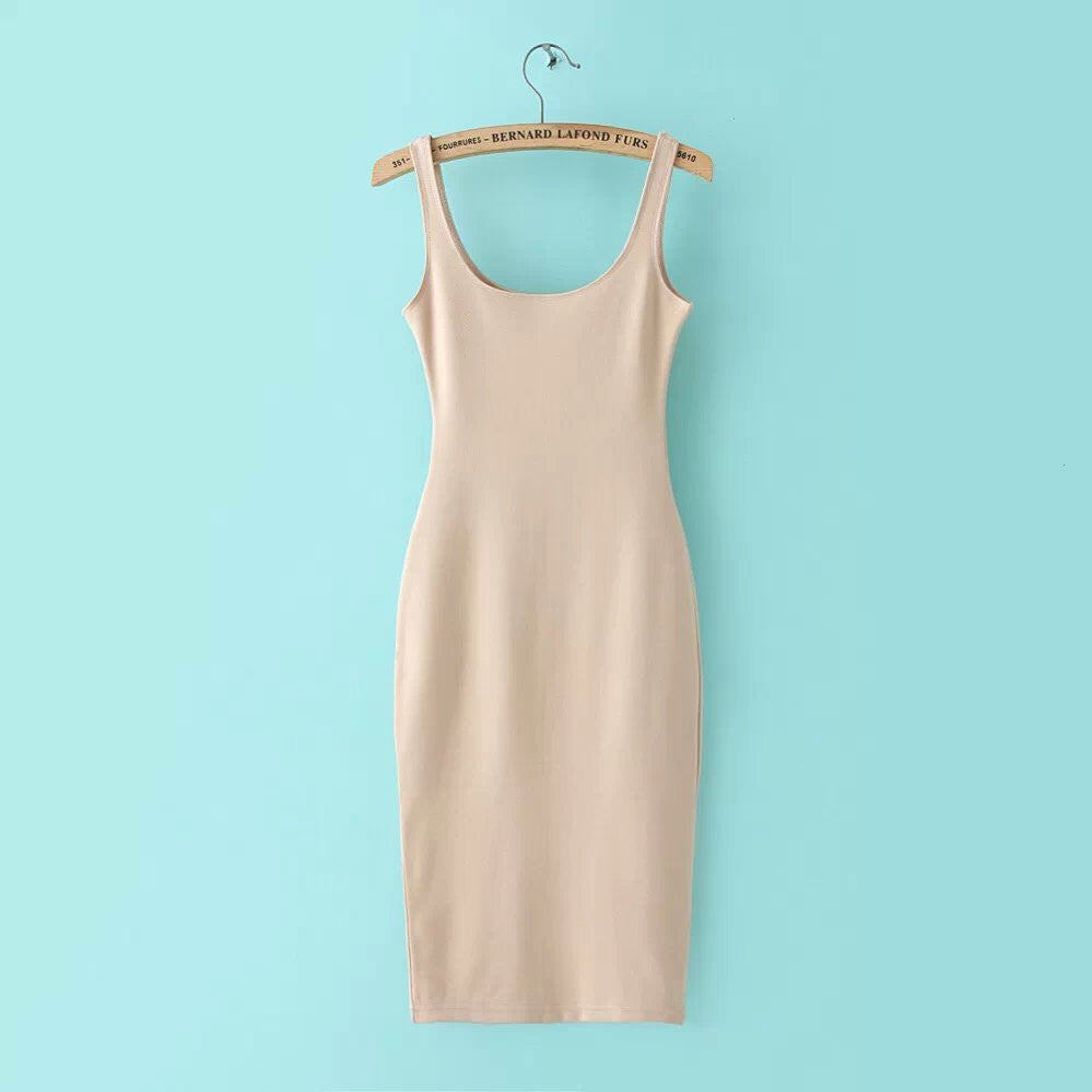 Autumn Women Dress Sleeveless Slim O-neck Solid Color Pencil Casual Tank Dress Size S M L Vestido De Verao QZ204R1 - CelebritystyleFashion.com.au online clothing shop australia