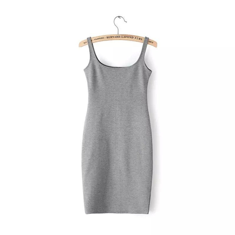 Autumn Women Dress Sleeveless Slim O-neck Solid Color Pencil Casual Tank Dress Size S M L Vestido De Verao QZ204R1 - CelebritystyleFashion.com.au online clothing shop australia