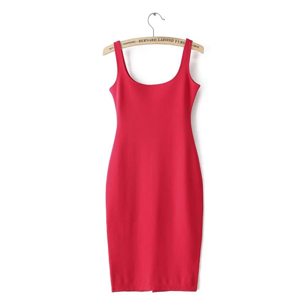 Autumn Women Dress Sleeveless Slim O-neck Solid Color Pencil Casual Tank Dress Size S M L Vestido De Verao QZ204R1 - CelebritystyleFashion.com.au online clothing shop australia